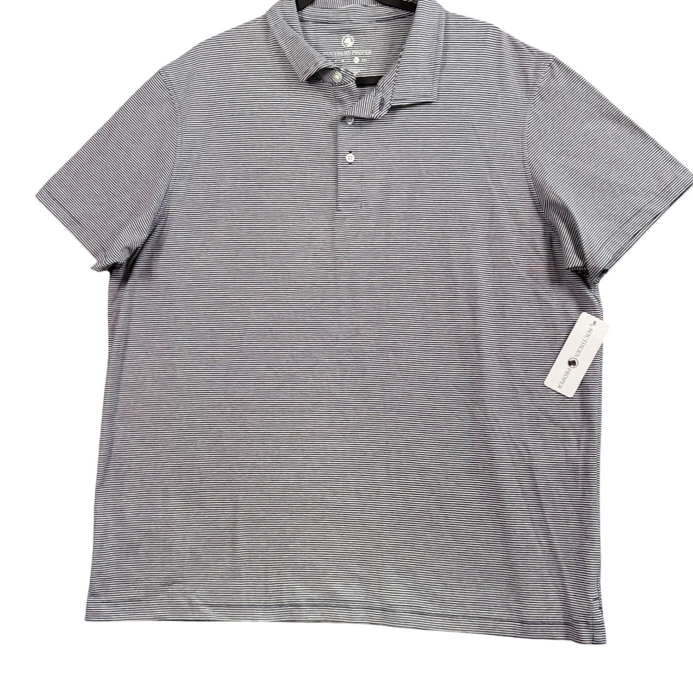 Southern Proper Polo Shirt Men XL Navy Blue White Striped Preppy Tradcore  NWT‎
